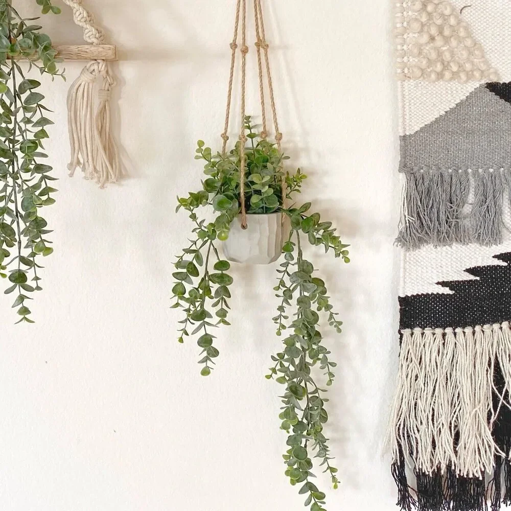 2x Hanging Faux Eucalyptus Plant in Handmade Concrete Pot - Picture 7 of 8